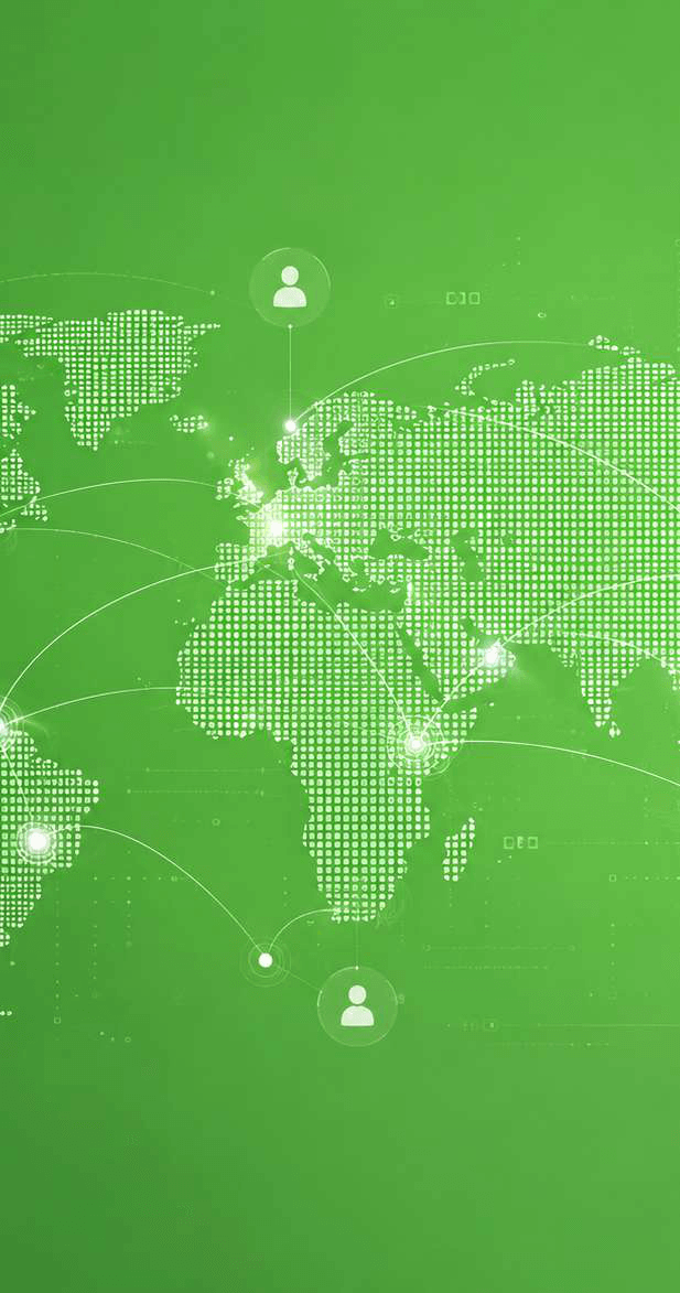 Dotted world map with connection arcs in green